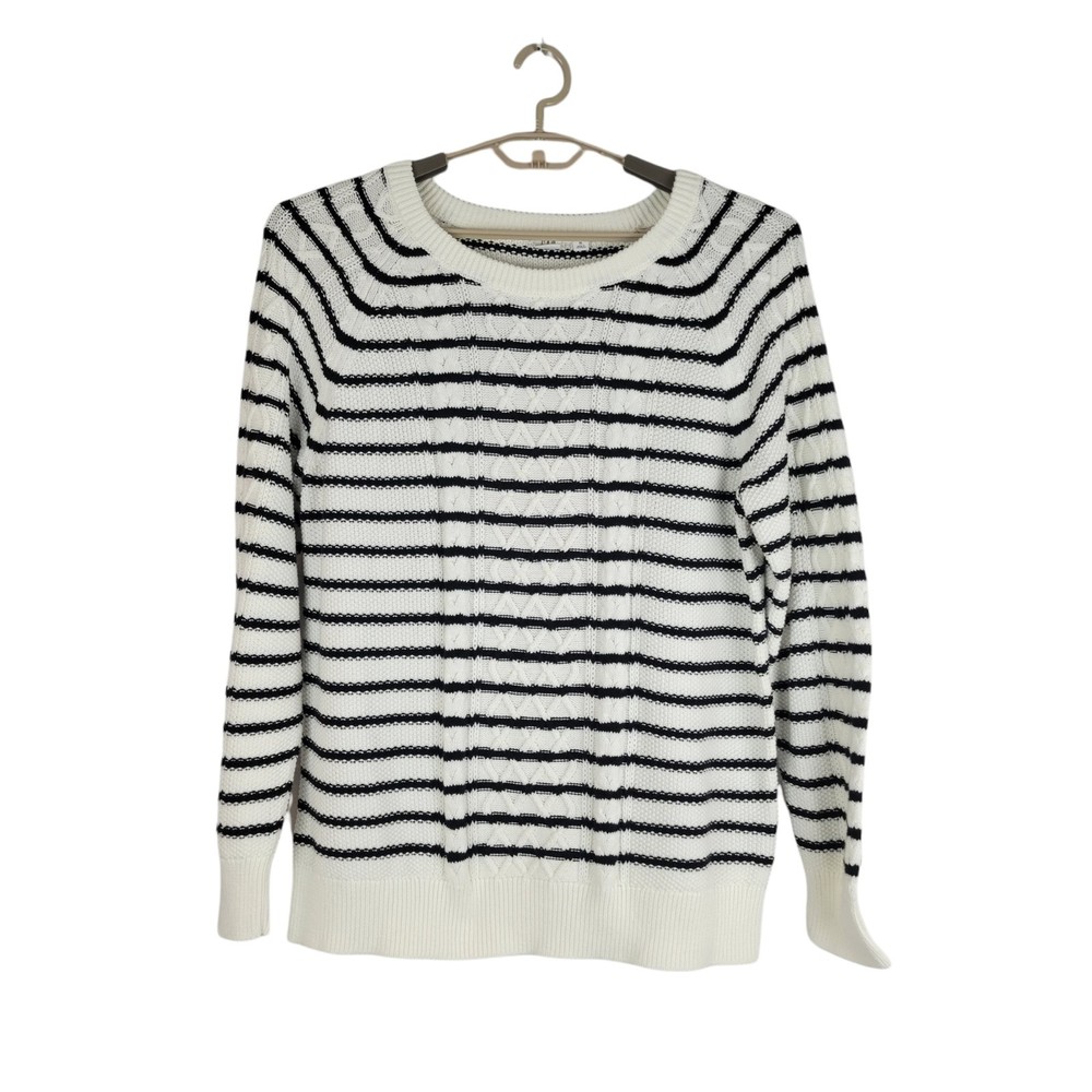 GAP Mens Stripe Crew Neck 100% Cotton Sweater Black White XL MSRP $54.99 NEW